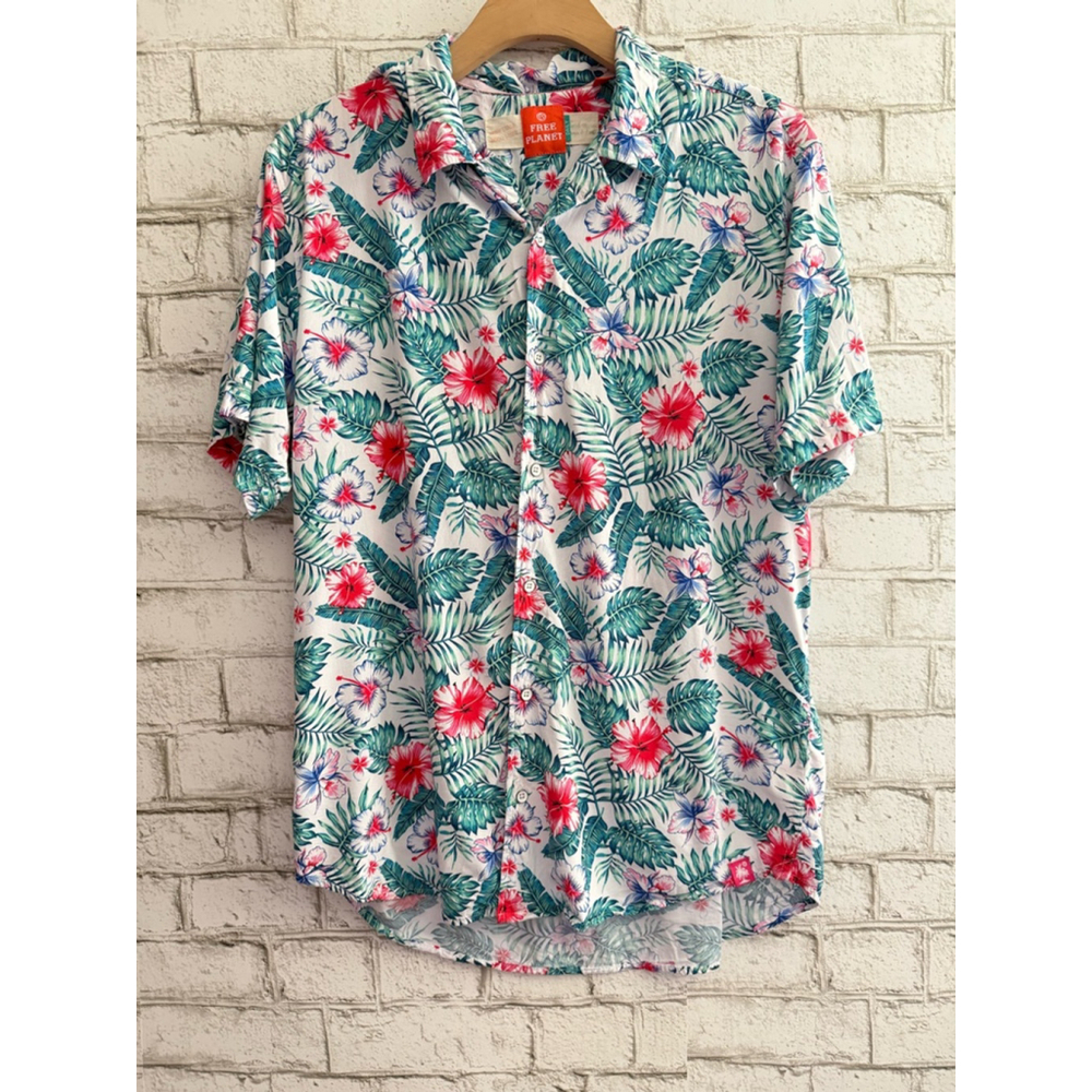 Men’s Free Planet Tropical Floral lightweight Button Up Shirt size XL stretch